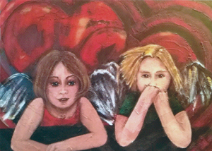 2 Engel & 2 Herzen - Druck auf Leinwand